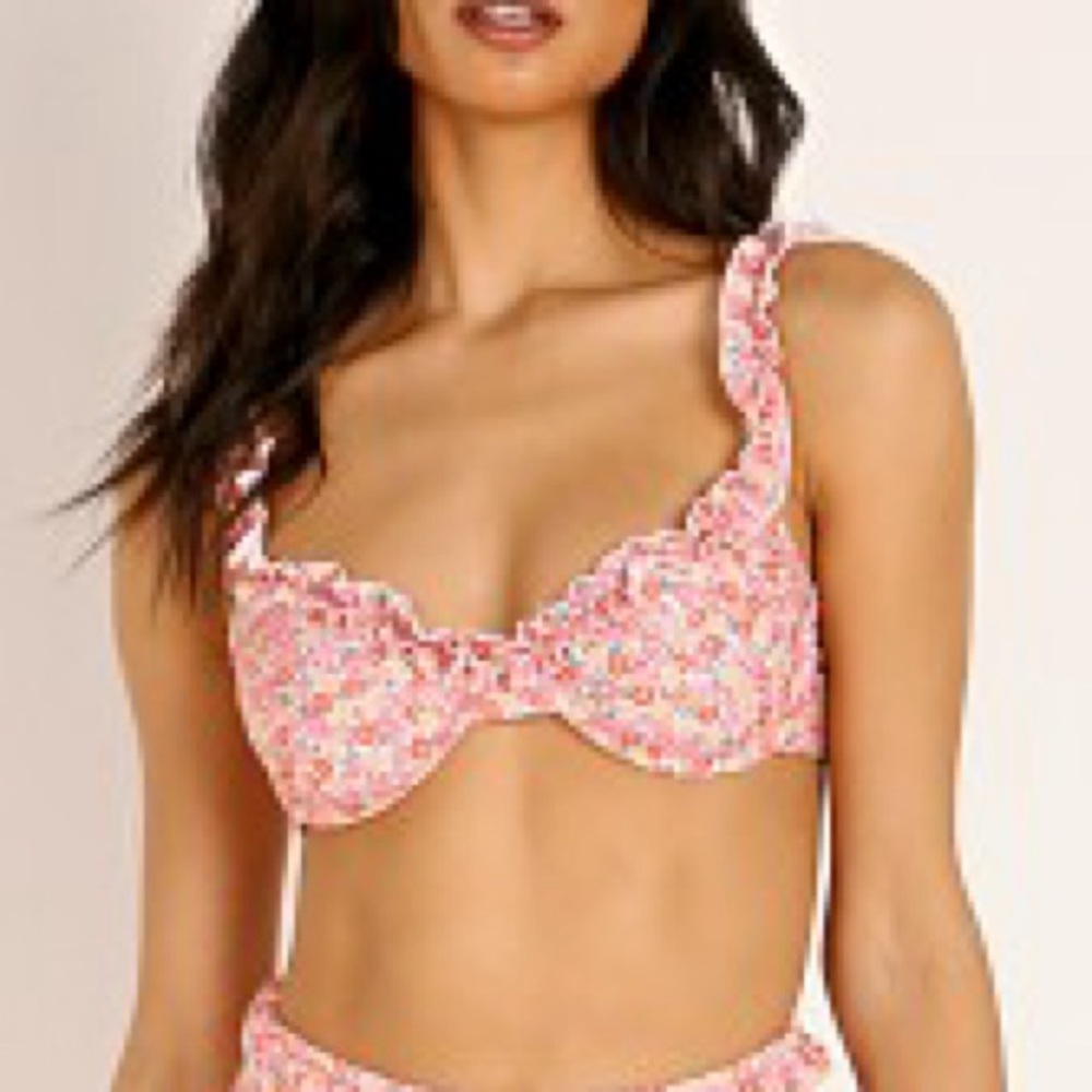 Primark NWT pink dainty flowers underwire bra Bikini vintage xs / s